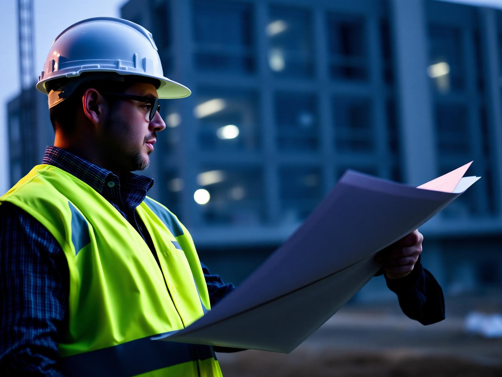 MEGA Contractor team reviewing project plans on site