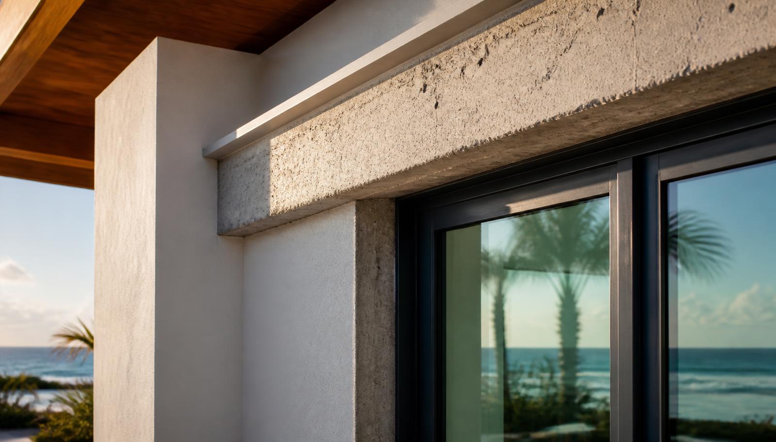 Impact-rated window and reinforced concrete tie beam on a coastal Florida home