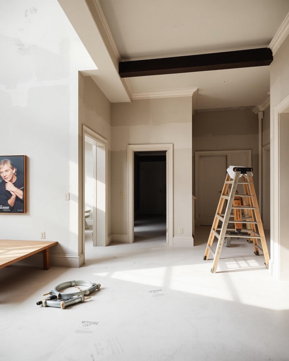 Luxury home renovation in progress with new millwork and plaster